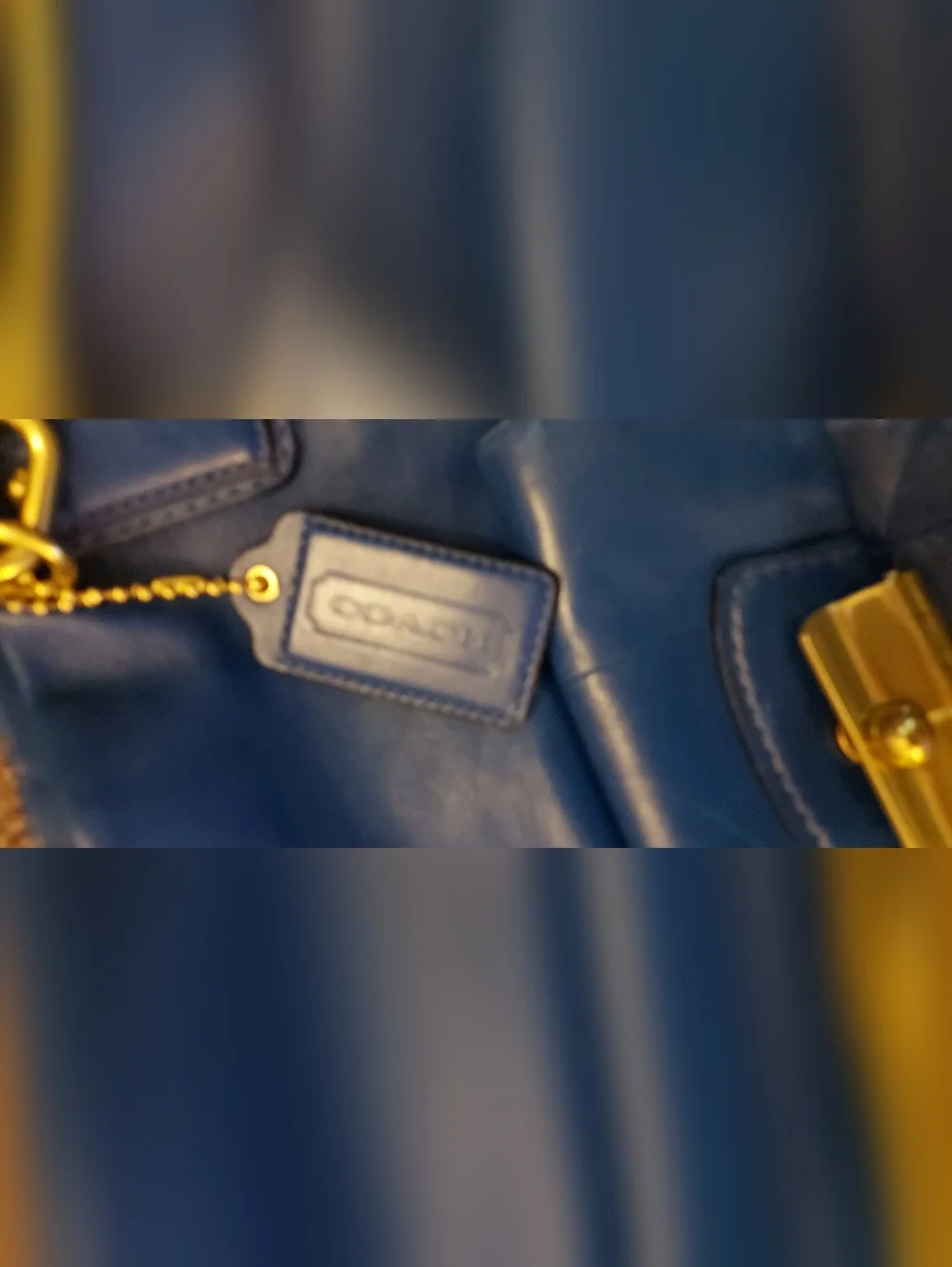 Coach Blue Leather Shoulder Bag with Gold Hardware - Picture 9 of 11